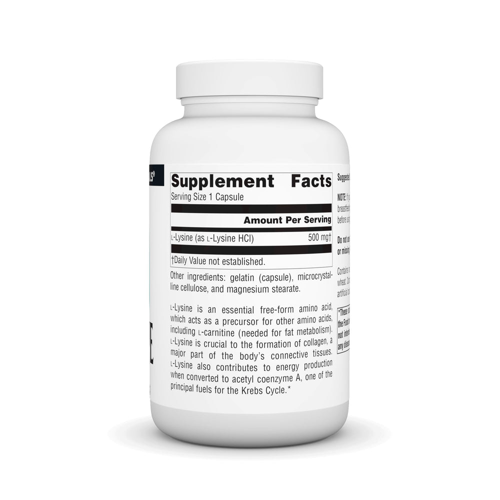 Label displaying L-Lysine Free Form ingredients
