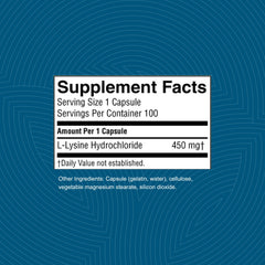 Graphic illustrating L-Lysine 474 mg per capsule (L-Lysine HCl)