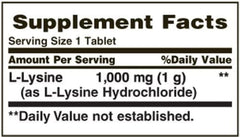 Supplement facts label for L-Lysine 1000 mg