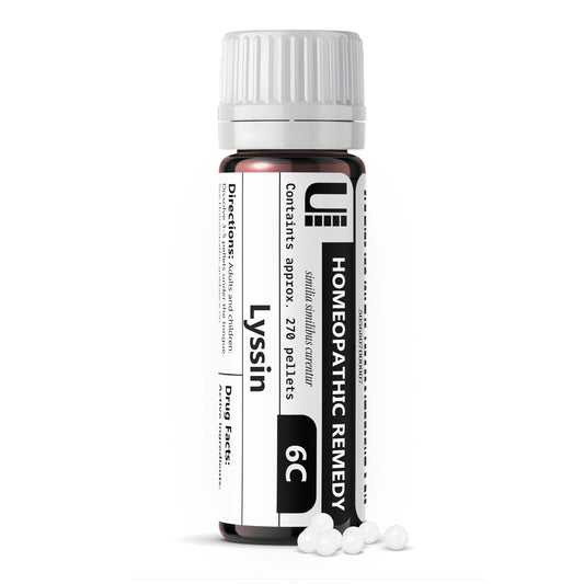 Lyssin Hydrophobinum 6C homeopathic remedy bottle with 270 lactose-free pellets