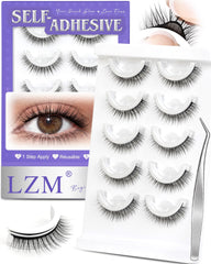 LZM self-adhesive eyelashes packaging shows easy glue-free application.