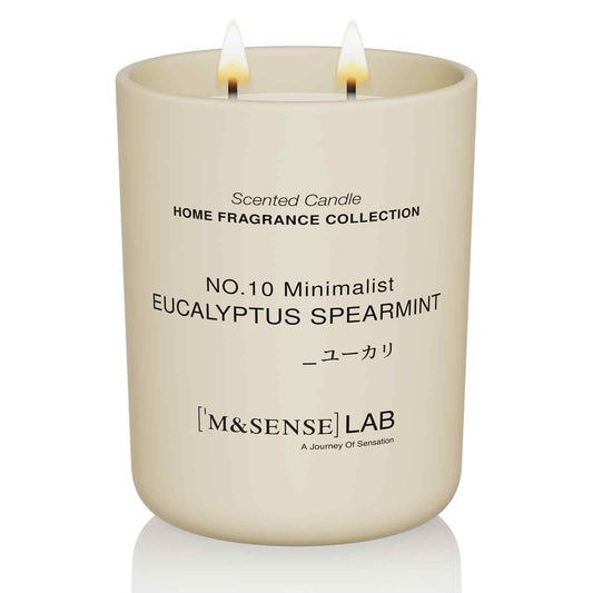 M&SENSE natural soy candle in a frosted glass jar close up