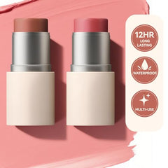 MAANGE Blush Stick applied to cheeks for natural, blendable color