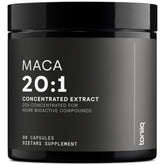 Maca 20:1 extract capsules showing black red yellow maca complex