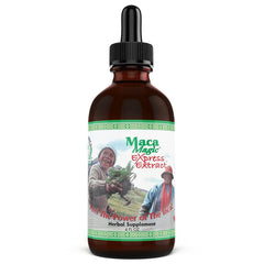 Maca Magic Express 4oz liquid extract bottle with organic Peruvian Maca (Black Red Purple Yellow)