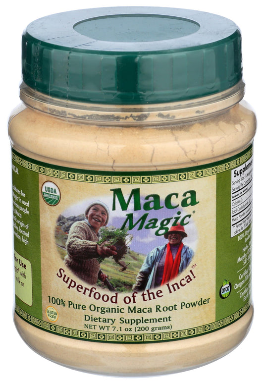 Front view of Maca Magic Organic Black Maca Powder 7.1 oz
