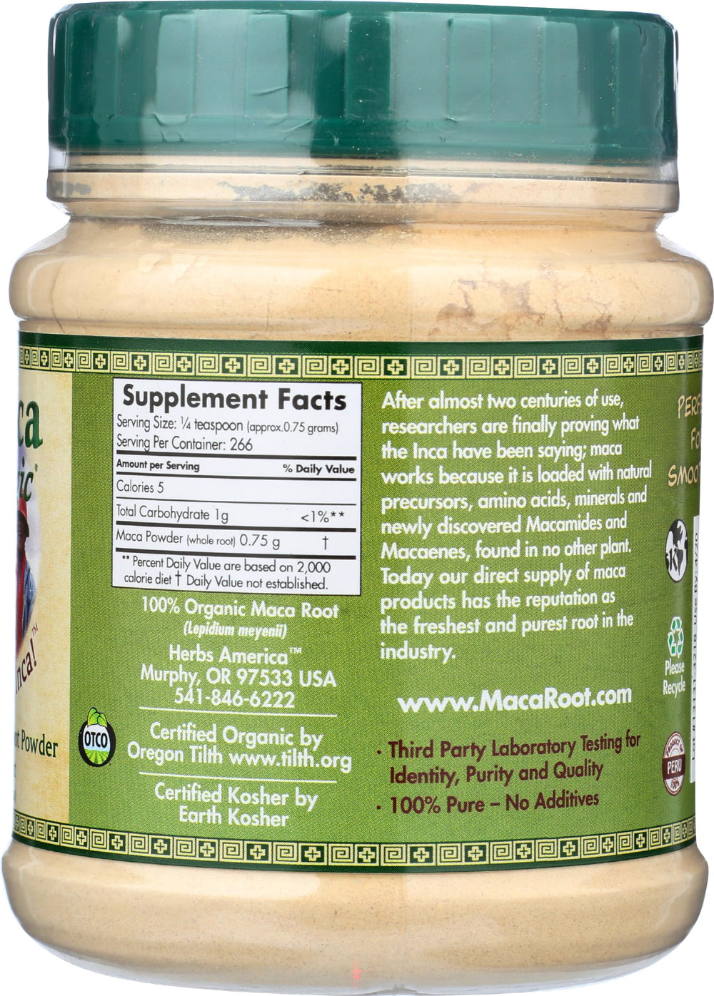 Concept image of maca powder as traditional health food