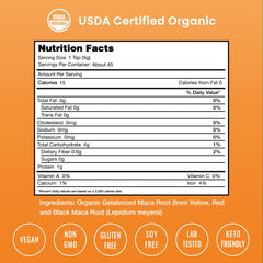 Macro close-up of maca powder texture and ingredients