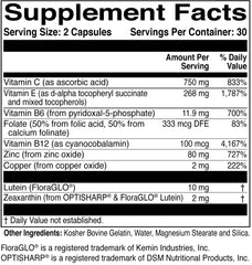 MacularProtect AREDS 2 bottle - back label with supplement facts