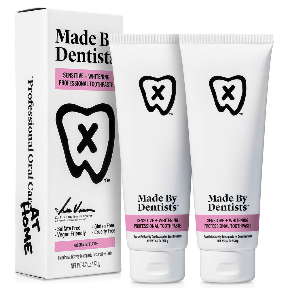 Product tube of Made by Dentists Sensitive + Whitening Toothpaste