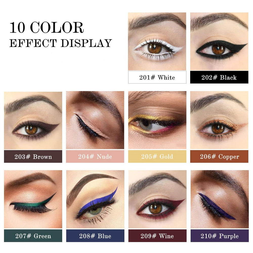 MAEPEOR Gel Eyeliner 10-shade palette offers bold options for day and night.