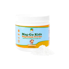 Front view of Raise Them Well Mag-Go Kids Magnesium Powder unflavored tub