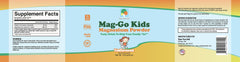 Close-up of Mag-Go Kids Magnesium Powder unflavored label