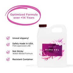 Close-up of clear fragrance-free gel from Magic Gel Nuru bottle