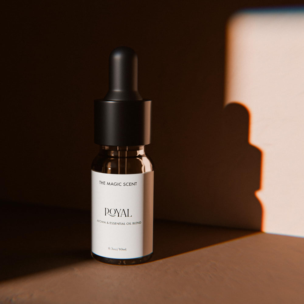 Premium diffuser oil bottle against soft gold background