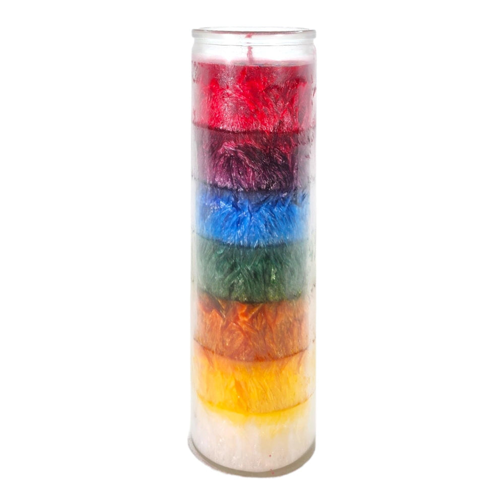 MAGICK SPACE Road Opener seven-color candle, detailed-wick closeup supports focused intention rituals.