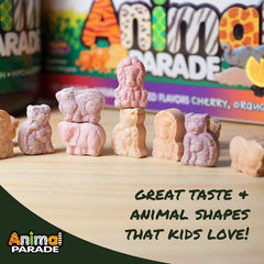 Three animal-shaped MagKidz chews in cherry flavor for children
