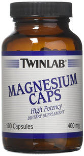 Twinlab Magnesium 400 mg bottle - 100 capsules - pack of 3 front view