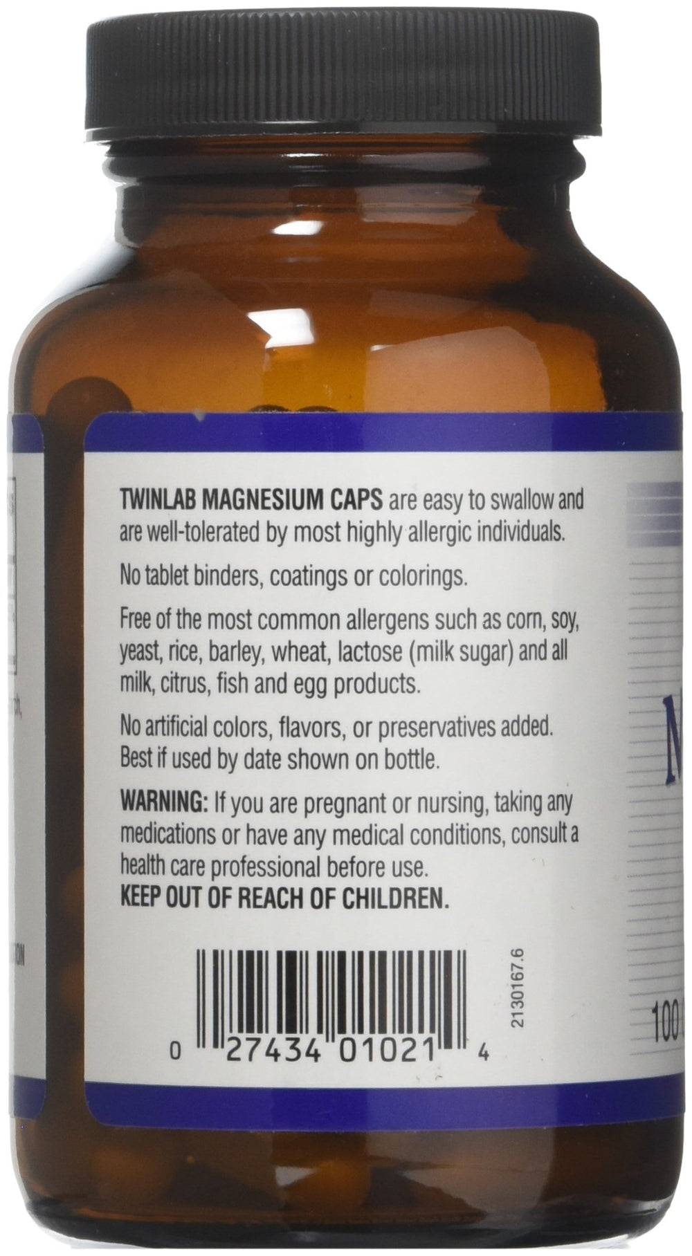 Twinlab Magnesium 400 mg bottle – back label