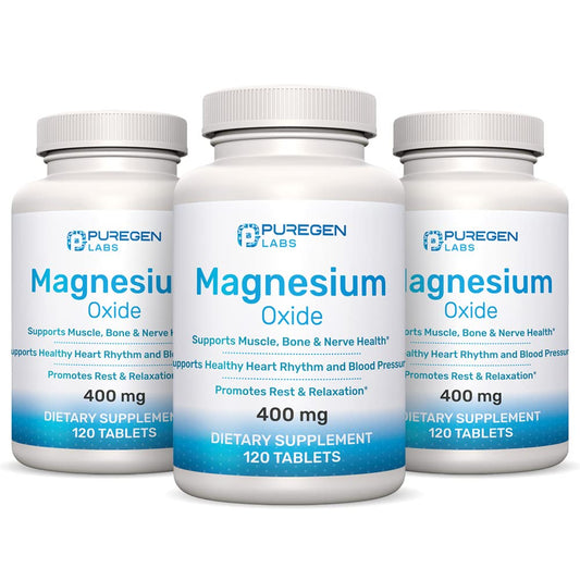 Magnesium 400mg high potency oxide supplement bottle with 3-pack 360 count