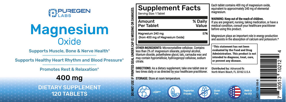 Close-up of magnesium oxide capsules in bottle