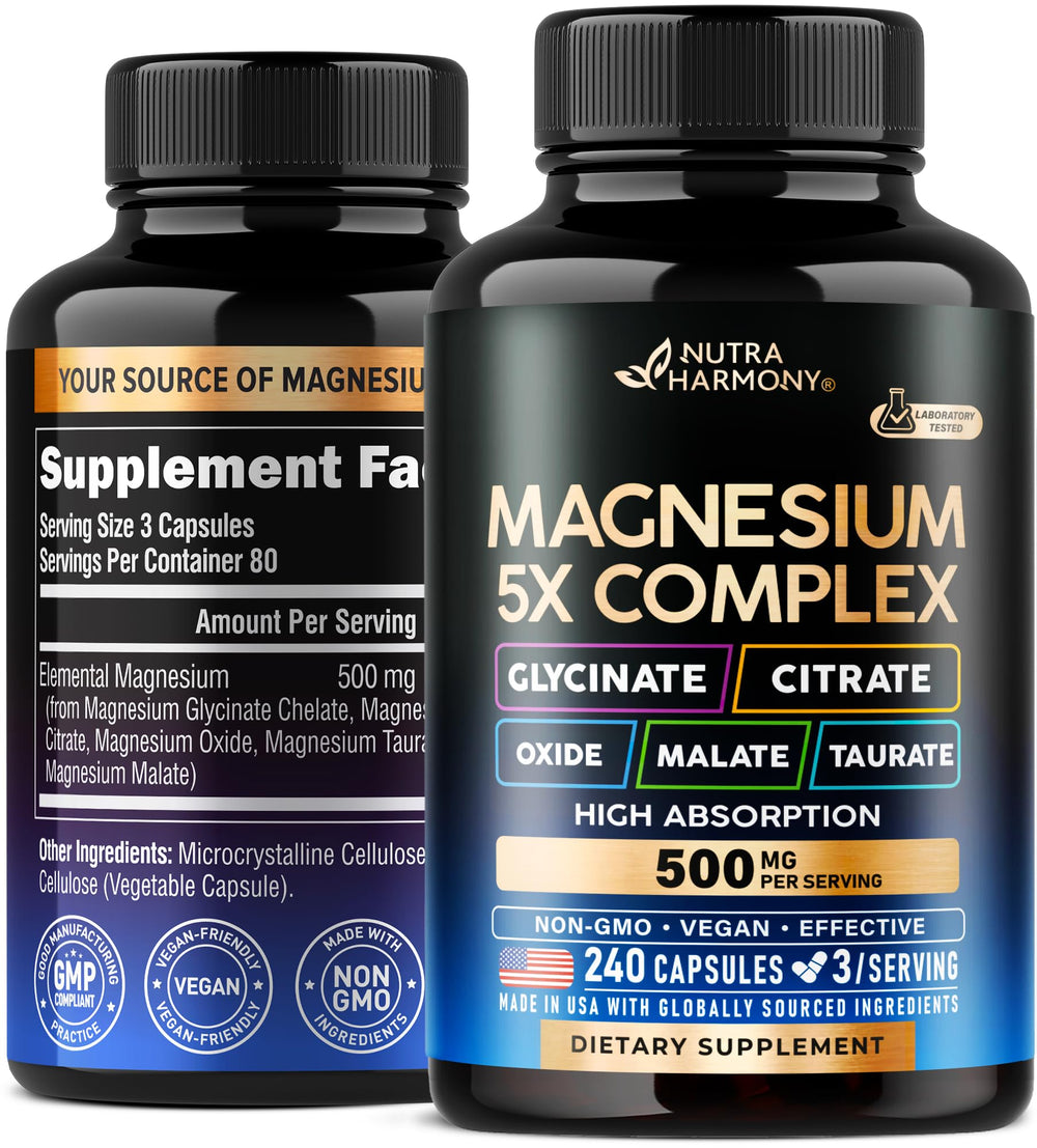 Magnesium 5-in-1 Complex 500 mg bottle on white background