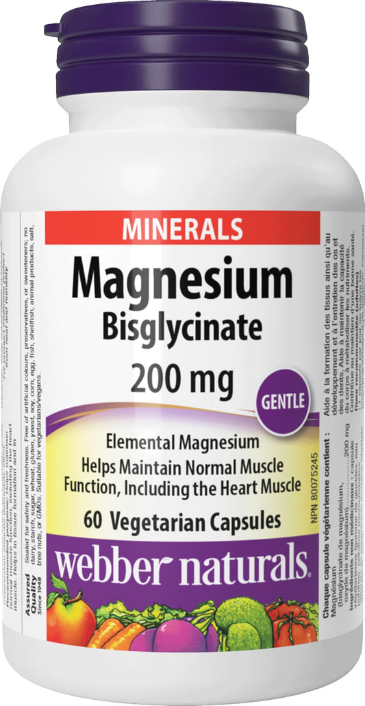 Bottle of Magnesium Bisglycinate 200 mg capsules