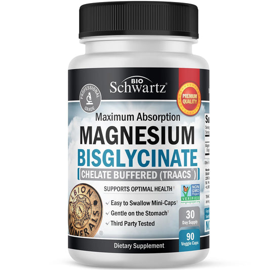 Bottle of Magnesium Bisglycinate 90-count with label