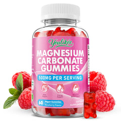 Hero image showing Magnesium Carbonate 500mg Gummies Raspberry flavor