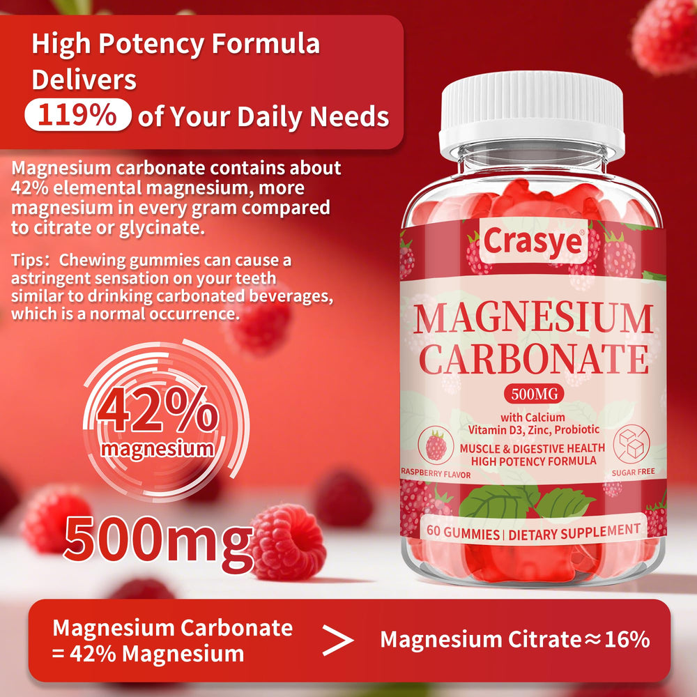Close-up of raspberry-flavored magnesium carbonate gummy