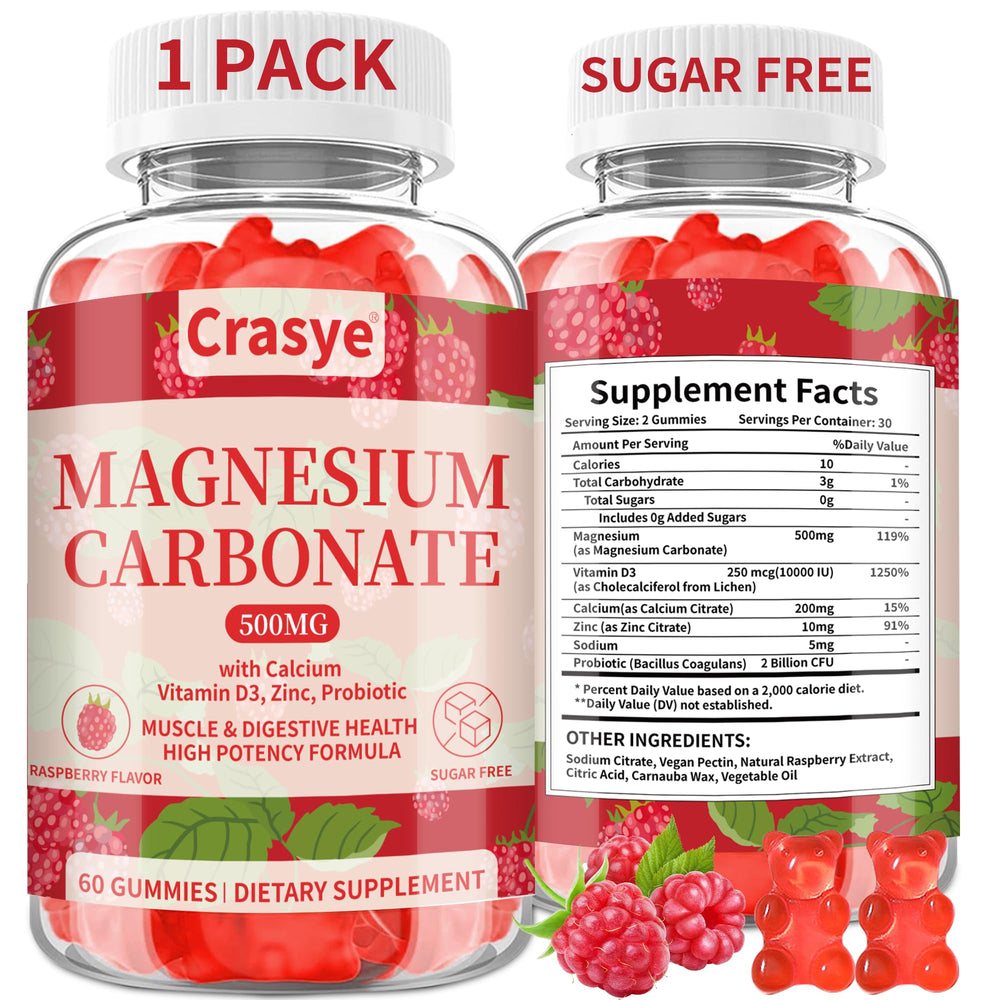 Full bottle of Raspberry Magnesium Carbonate 500mg Gummies