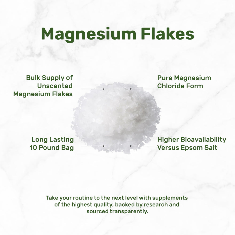 Close-up of magnesium chloride flakes for bulk 10 lb supply