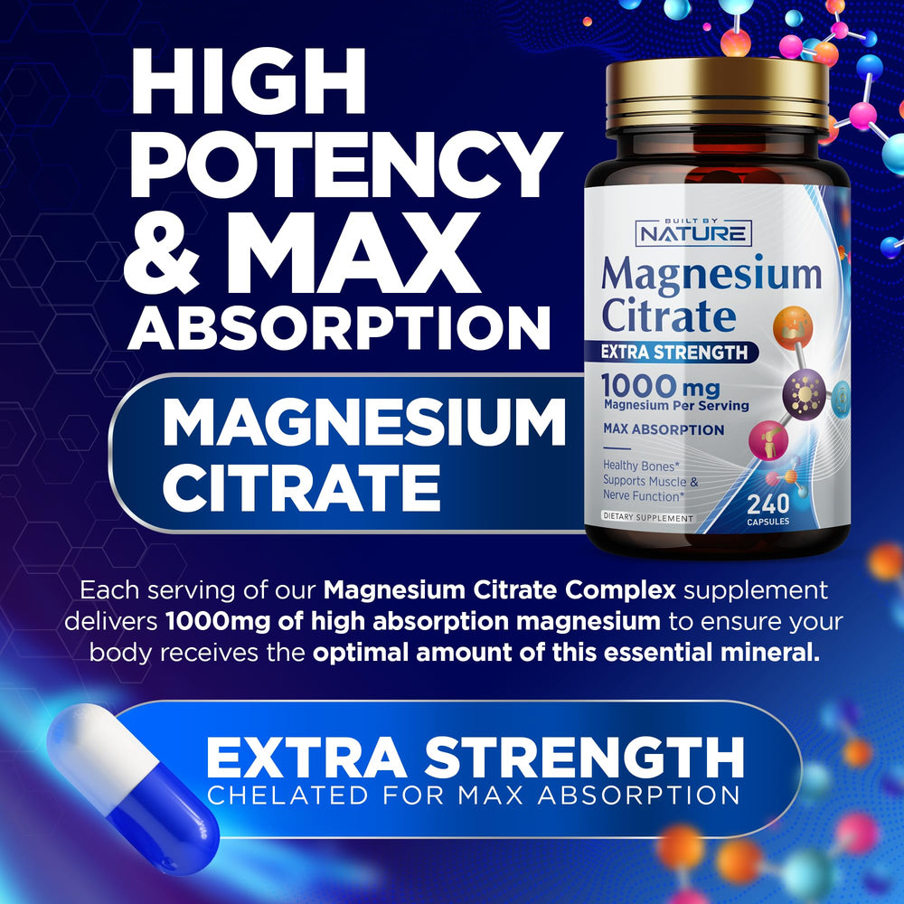 Magnesium Citrate 1000mg product label showing vegan, non-GMO, gluten-free