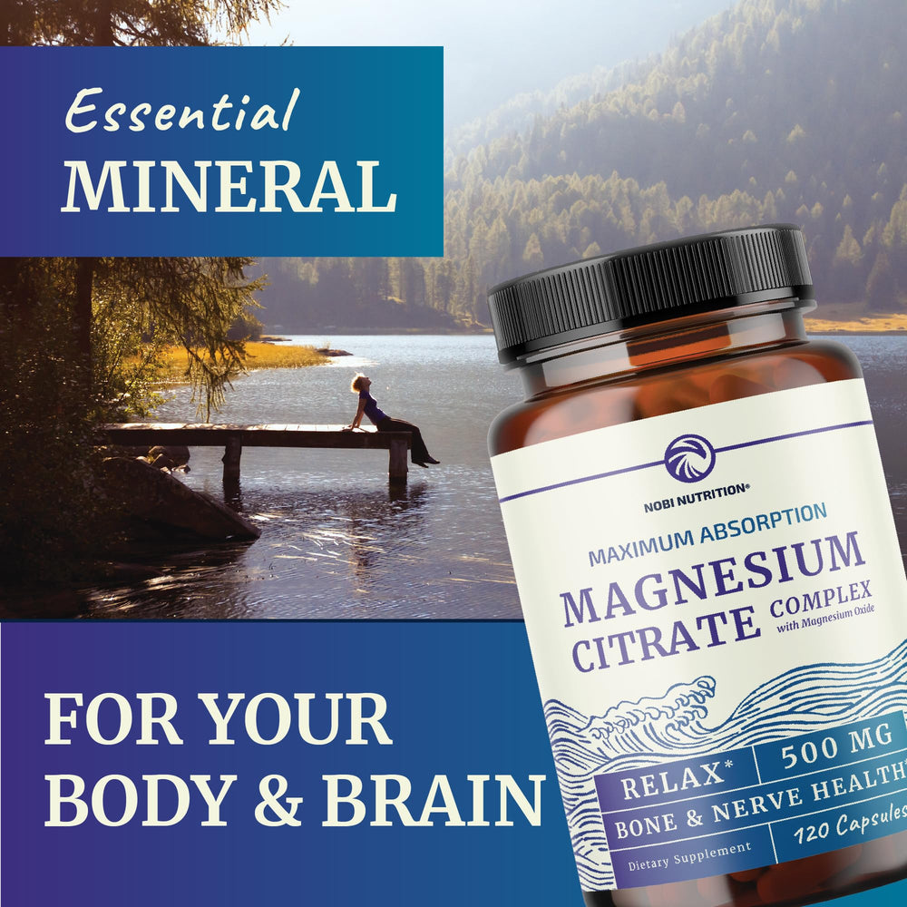 Magnesium Citrate 500 mg label showing gluten-free and soy-free