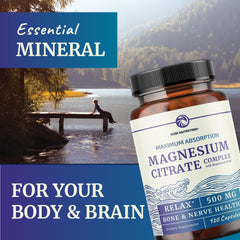 Magnesium Citrate 500 mg label showing gluten-free and soy-free