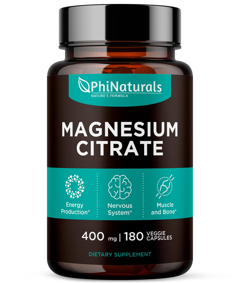 PhiNaturals Magnesium Citrate Capsules bottle with 180 vegan caps