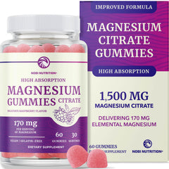 Raspberry Magnesium Citrate Gummies bottle – 60 count