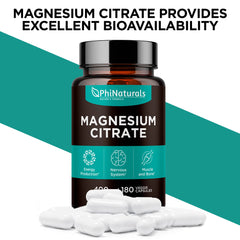 Nutrition facts label for magnesium citrate capsules