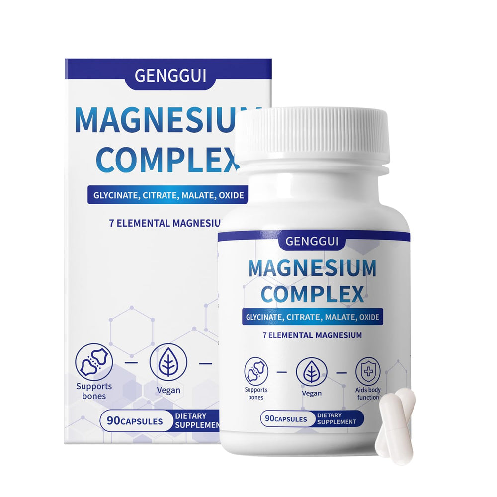 Magnesium Complex 1000mg bottle label featuring eight magnesium forms