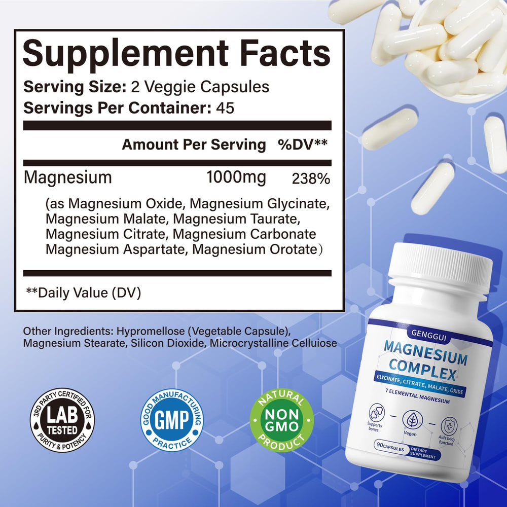 Nutrition facts panel for Magnesium Complex 1000mg