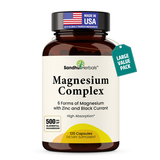 Front view of Magnesium Complex 6 in 1 with Zinc bottle