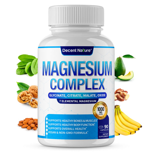 Product image: Magnesium Complex bottle featuring seven elemental magnesium forms