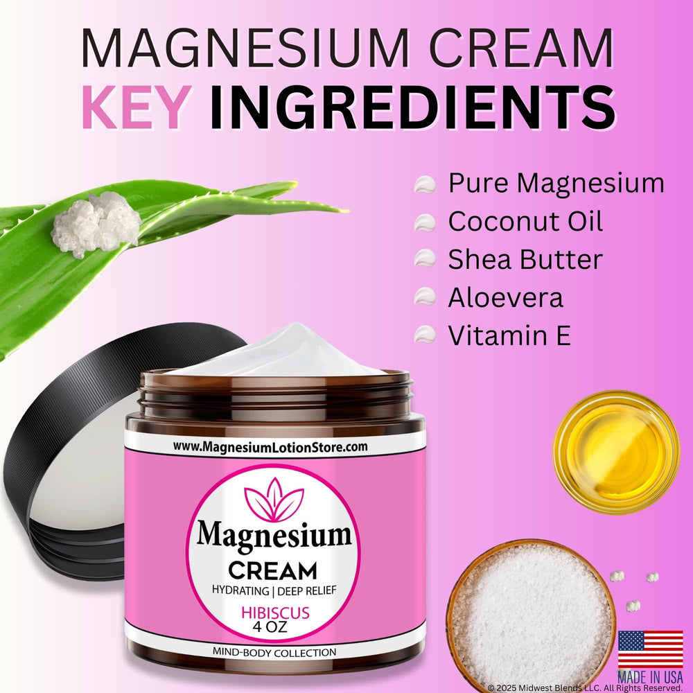 Front view of magnesium cream jar with Hibiscus fragrance