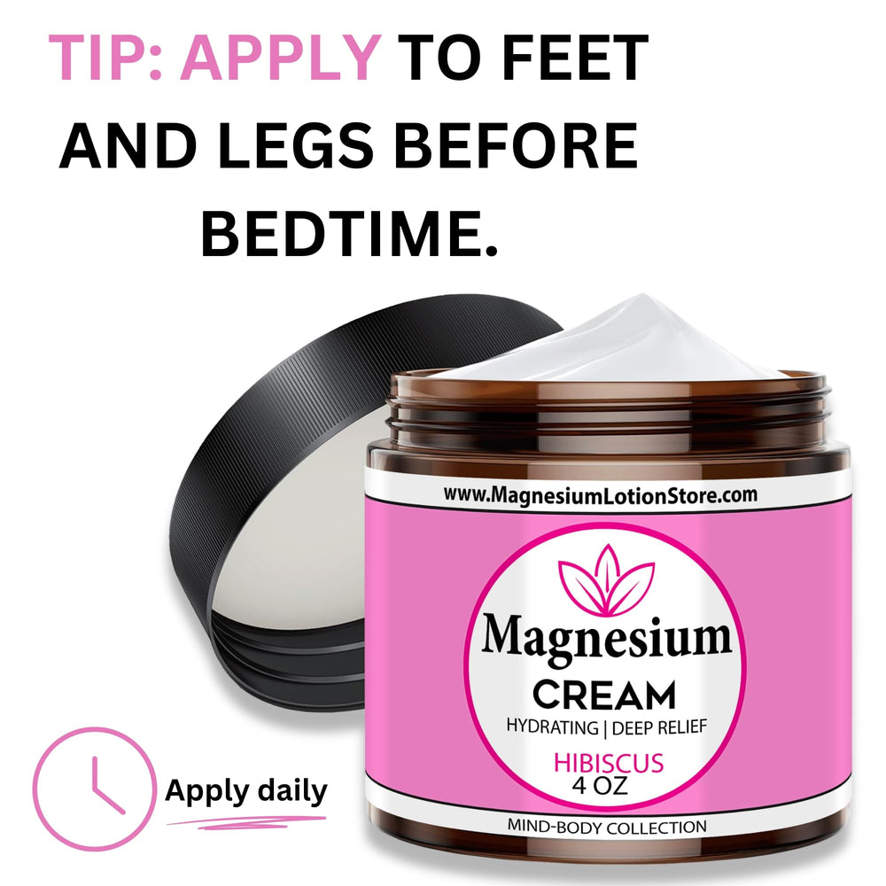Applying magnesium cream to leg before bed for sleep support