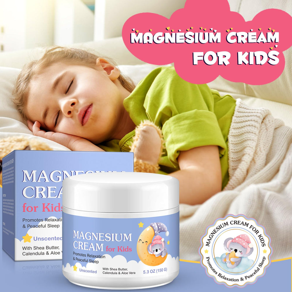 Child applying magnesium cream to their feet