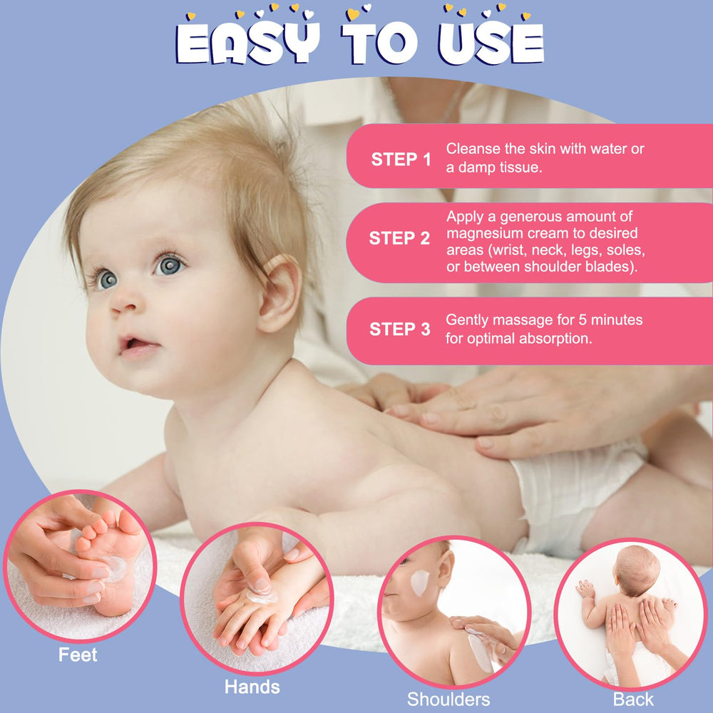 Label highlighting natural ingredients of kids magnesium cream