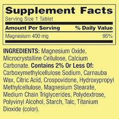 Back panel listing directions and ingredients for magnesium supplement