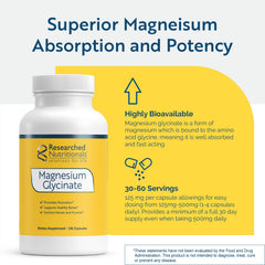 Close-up graphic highlighting high bioavailability of magnesium glycinate 125mg