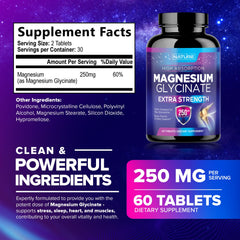 Close-up of Magnesium Glycinate 250mg tablets