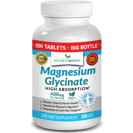 Front packaging of magnesium glycinate 400 mg 200 tablets